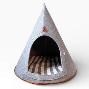 Nooee Gray Dog or Cat Pet Cave with Striped Cushion Grey Size Medium